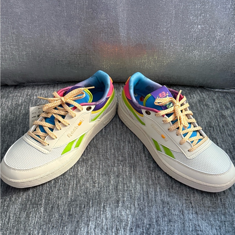 Reebok Cream Sneakers with Green and Blue Accents